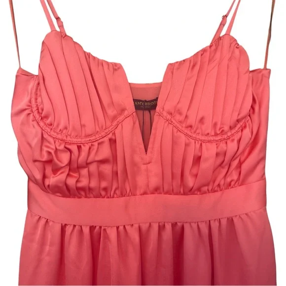 Ramy Brook Plunge Neck Satin Maxi Gown Ruched Sleeveless Coral Red Size 2 NWT - Picture 5 of 10